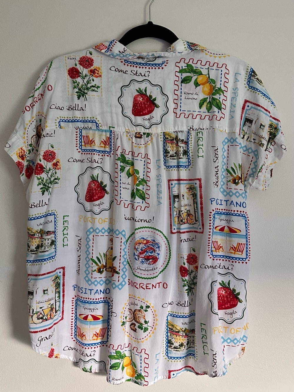 Jane and Delancey White Short Sleeve Button-Up Shirt with Multicolor Prints - Picture 2 of 4
